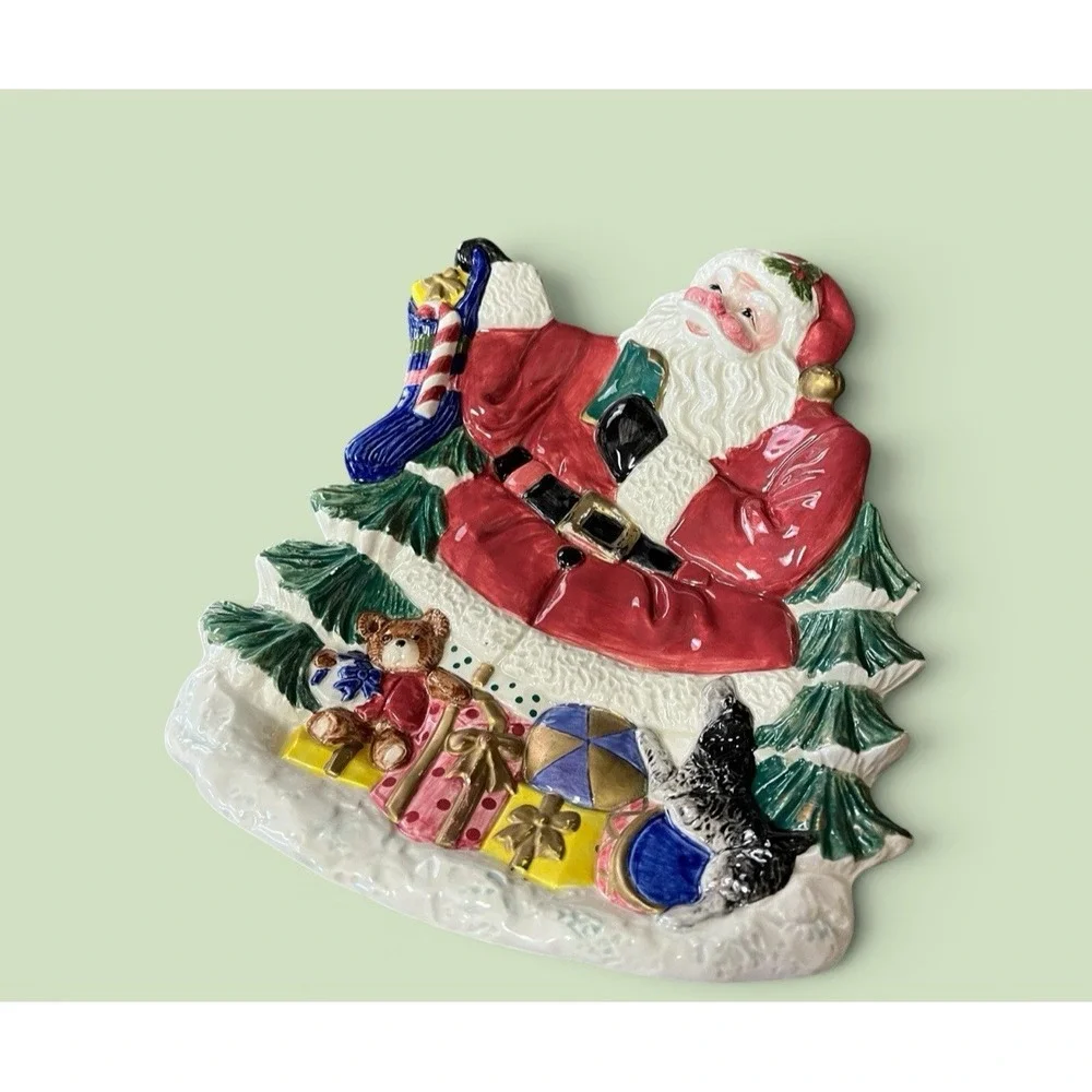 Fitz & Floyd Omnibus 1996 Santa Claus Canape Snack Desert Cookie Plate Bowl Xmas